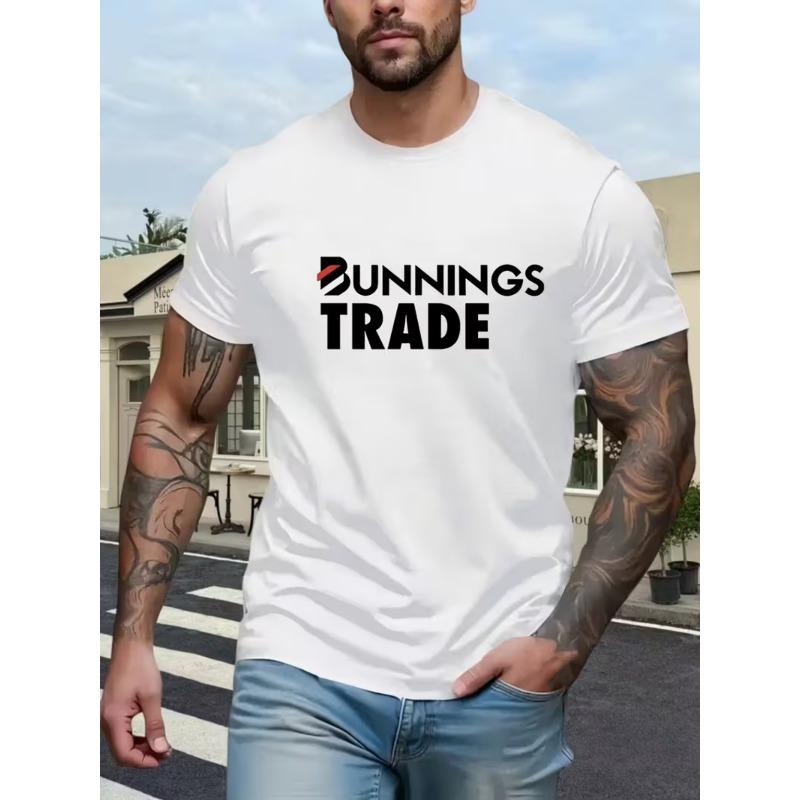 

European sizes Men S Bunnings Trade Graphic Crew Neck T-Shirt - Relaxed Urban Style,Eye-Catching Logo, Short Sleeves for Summer 4XL білий