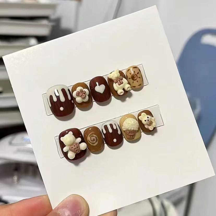

Reusable Handmade Wearable False Nails 053 Short Square Round S