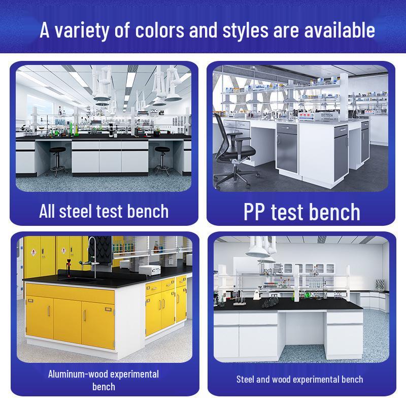 Steel-Wood Laboratory Bench: All-Steel Central & Side Chemical Test Bench with Solid Core Phys-Chem Board Top.