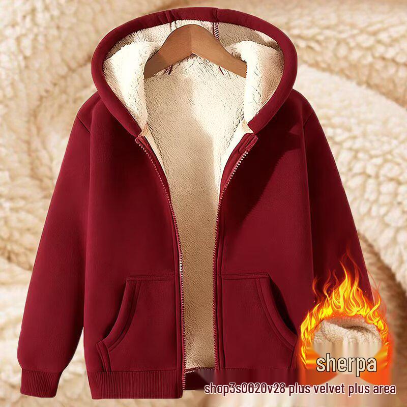 Men's Velvet-Lined Lambswool Hoodie - Warm, Loose, Casual Autumn/Winter Jacket