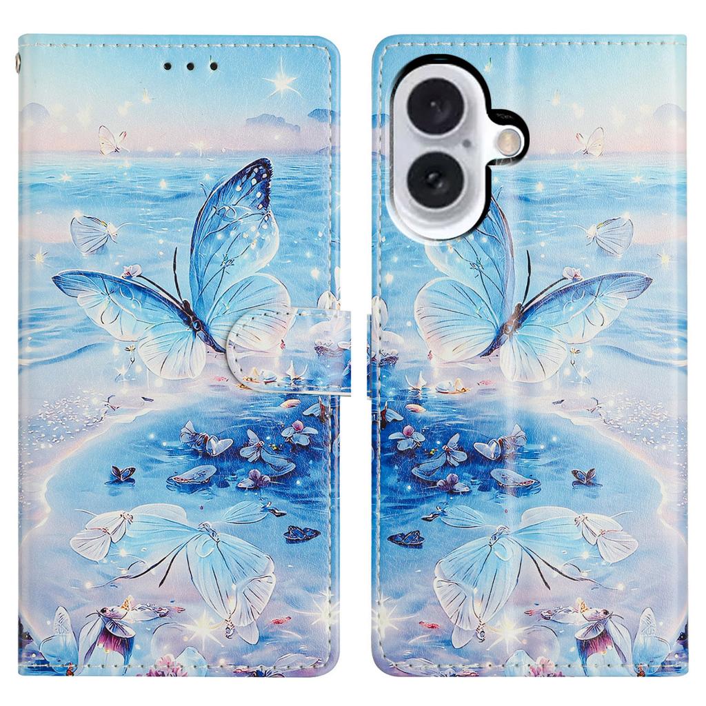 For iPhone 16 Wallet Phone Case PU Leather Flip Cover with Stand Card Holder Painted Design
