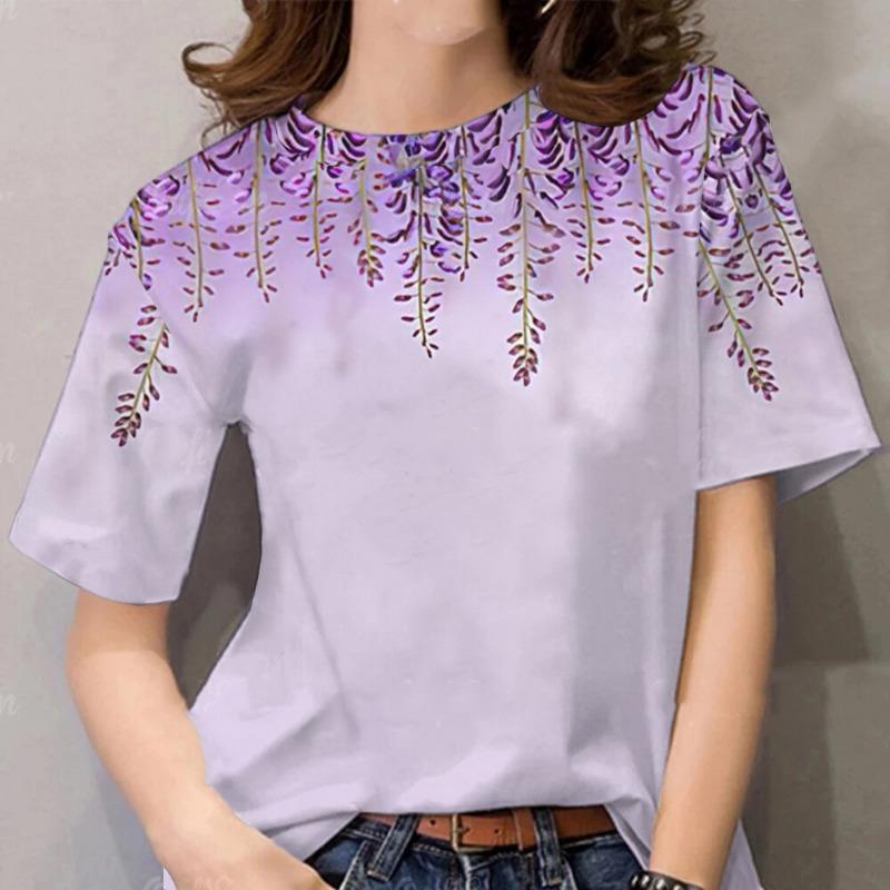 Colorful flowers 3D printed T-shirt, women's casual style top, women's clothing