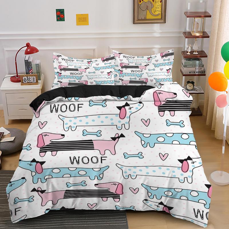 Dachshund Dog King Queen Duvet Cover Cartoon Pet Puppy Bedding Set Sausage Dog Quilt Cover Cute Animal Polyester Comforter Cover