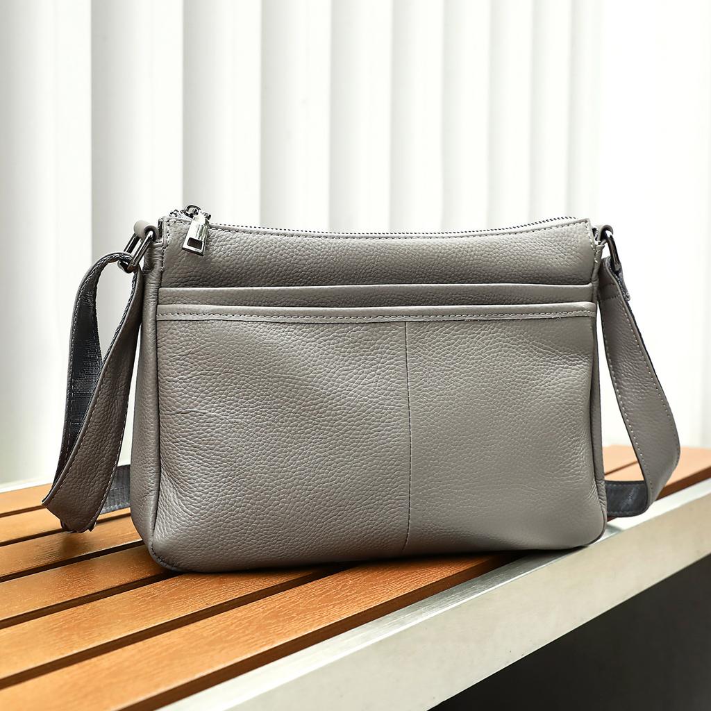 Geantă de damă din piele naturală la modă, de mare capacitate, cu mai multe straturi, geantă de umăr simplu, piele de vacă strat superior, geantă crossbody de mare capacitate