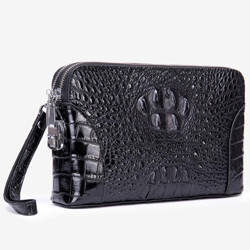 Men s Handbag Pure Leather Crocodile Pattern Underarm Bag Anti Theft Light Luxury Business чёрный