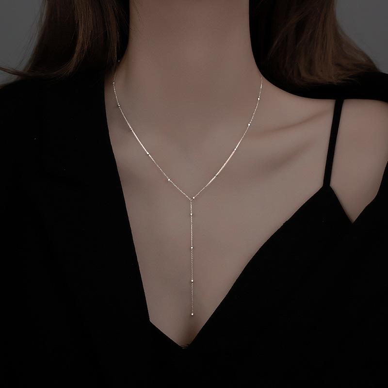 Tassel Necklace for Women: Korean Simple Light Luxury Temperament, Stainless Steel Clavicle Chain, Summer Niche Design