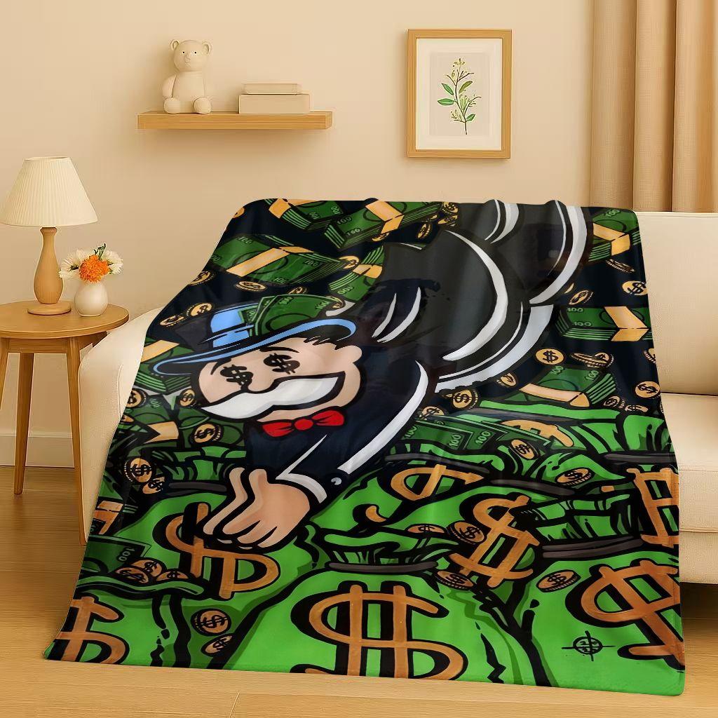 3D Rich Game Monopoly Money Dollar Cartoon Flannel Blanket,Ultra Soft Warm Plush Throw for Home Bedroom Bed Sofa Cover Kids Gift