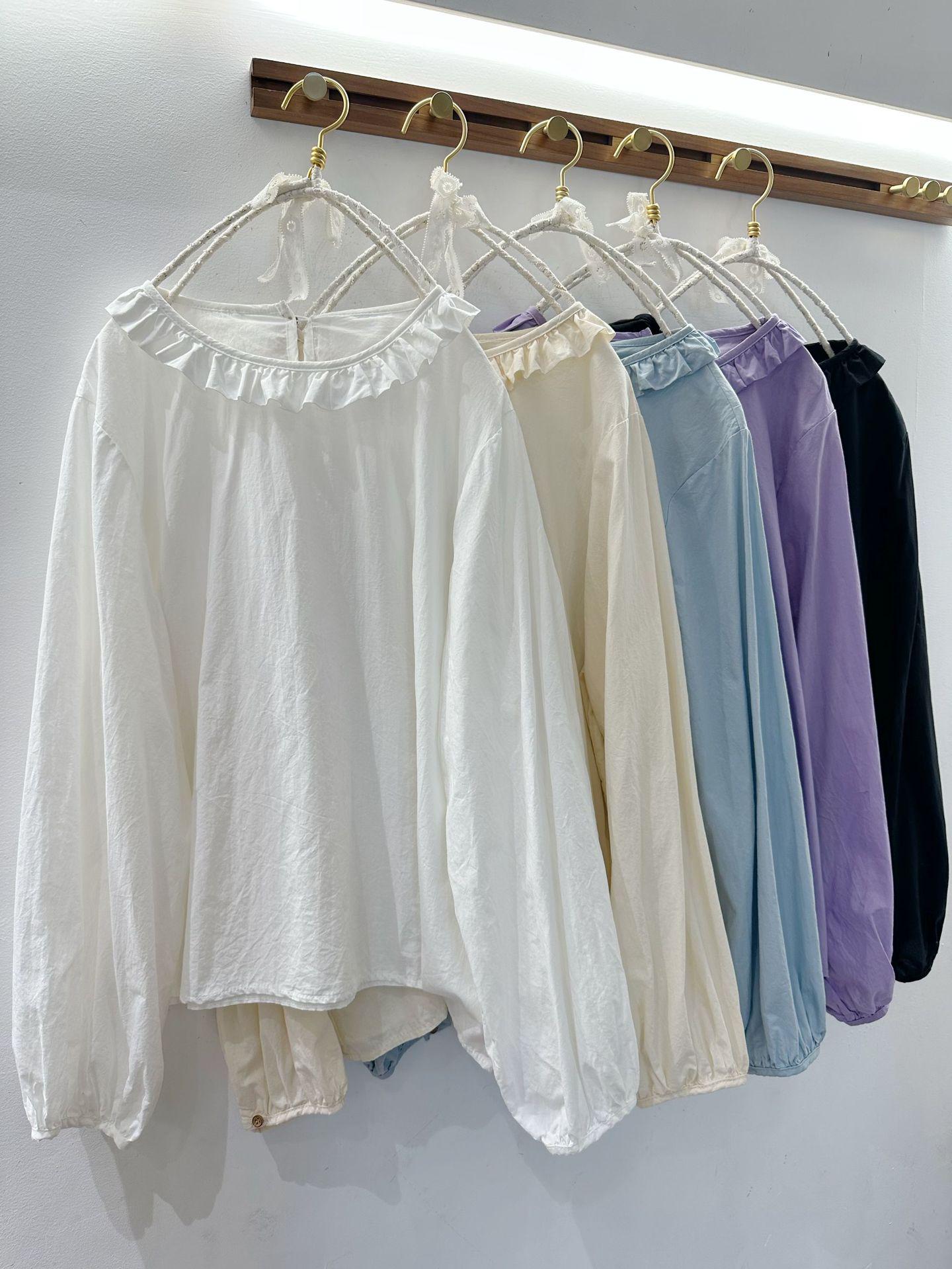 

2026 Spring Pure Cotton Ruffle Collar Doll Shirt - Casual, Versatile, Age-Reducing Top One Size синий