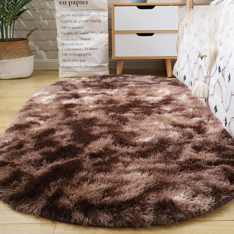 Oval Fluffy Carpet Shaggy Rug Bedside Mat Cute Colorful Living Room Rug Long Hair Carpet Home Decoration