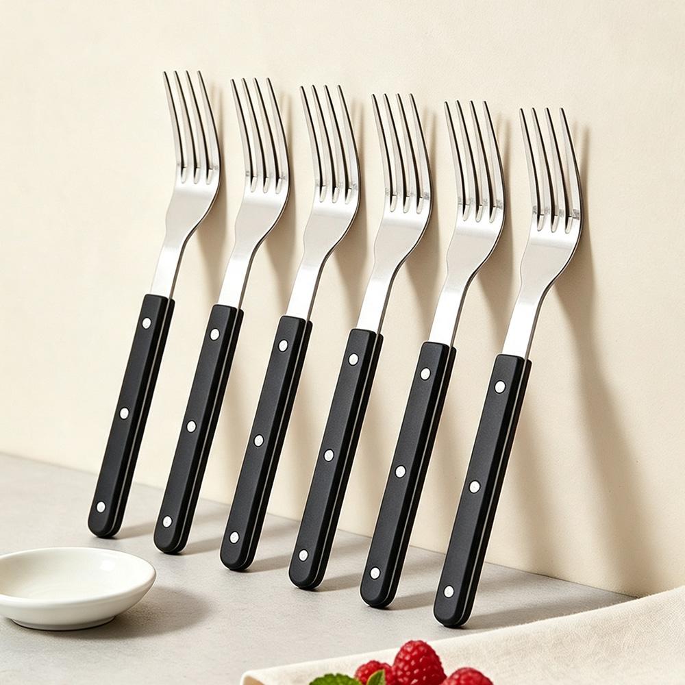 6Pcs Acrylic Clip Stainless Steel Handle Fork Set Mirror Dinner Fork Tableware Western Dessert Cake Fruit Fork Kitchen Cutlery