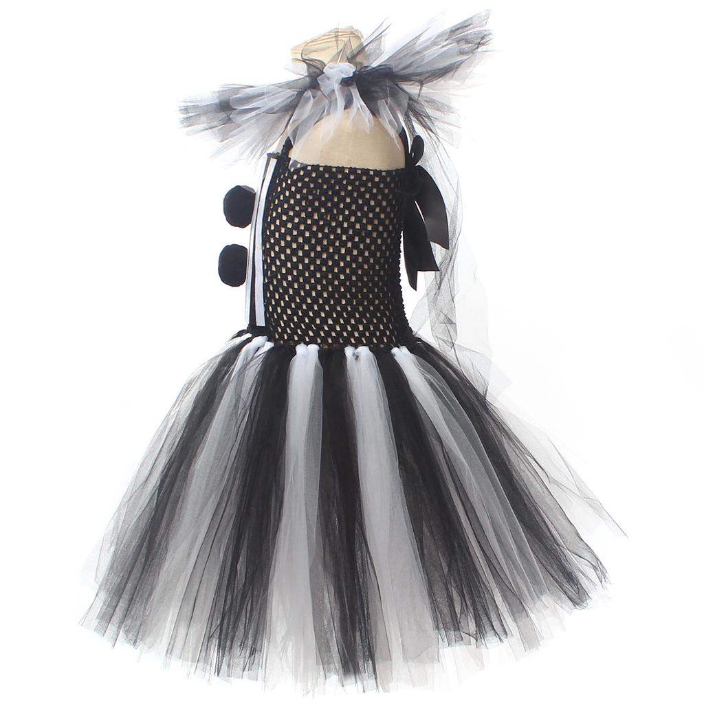 Kids Terrifier Black White Clown Tulle Dress Halloween Role Play Stage Costume