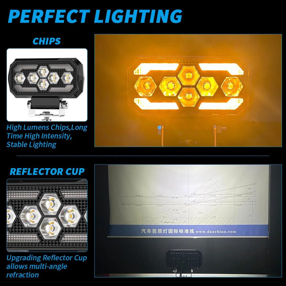 5 Inch Rectangle DRL Day Running Lights Modified LED Work Lights Off-Road Vehicle Spotlights ATV SUV 4X4 Headlights Flash