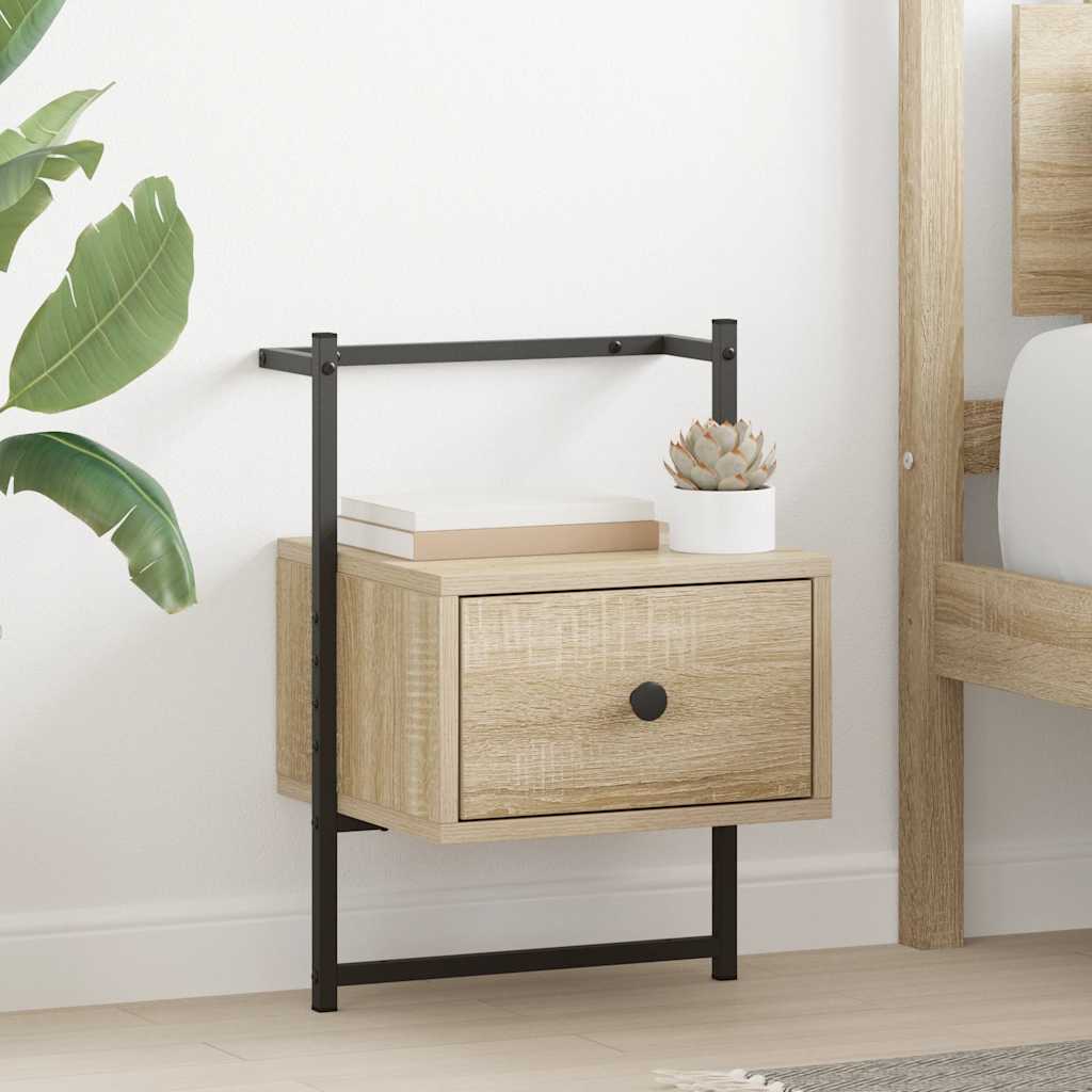Wall Mounted Nightstand In Sonoma Oak 35 X 30 X 51 Cm Engineered Wood