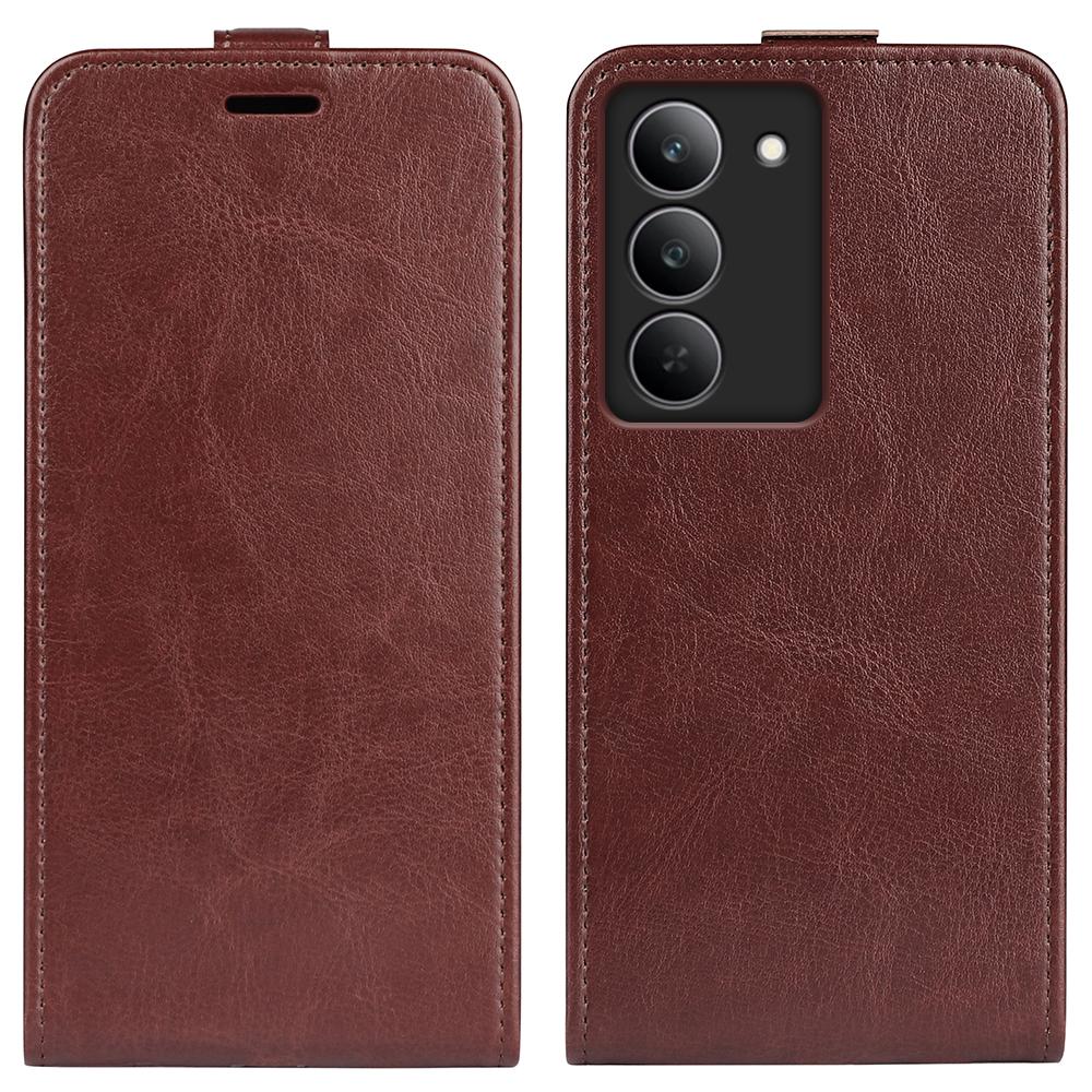 

For Realme 14x 4G Case with Card Slots Vertical Flip Leather Phone Cover Brown