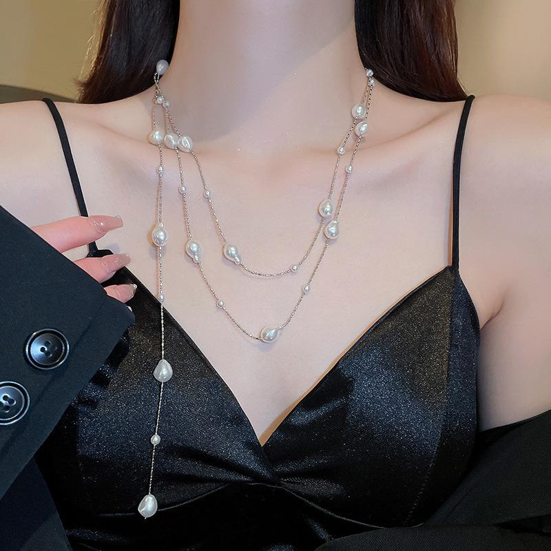 French Long Pearl Necklace Fashionable Retro Light Luxury Collarbone Chain Personalized High Sense Versatile New Item Jewelry