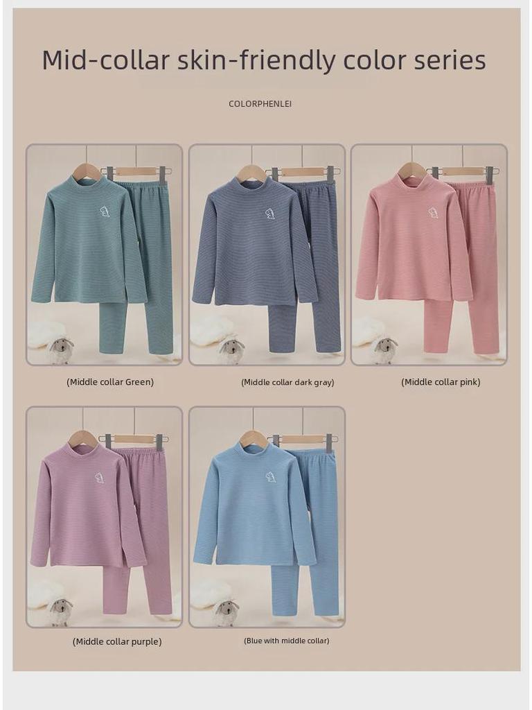 Barns Dubbelsidigt Plysch Termiskt Pyjamas Set - Höst Randig Överdel & Underdel för Pojkar och Flickor