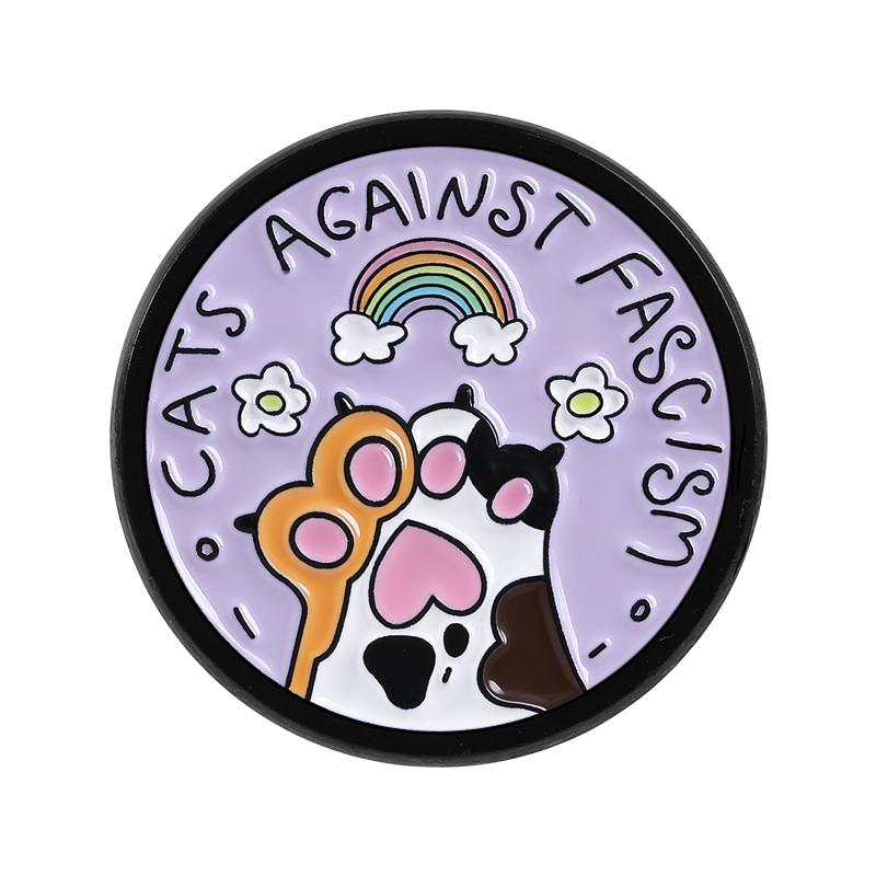 

Cats Against Fascism Enamel Pin Cute Statement Cat Paws Rainbow Flower Brooch Lapel Badge Funny Jewelry Gift For Friends