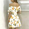 Women Plus Size White Off Shoulder Short Sleeve Floral Printed A Line Dress With Tie Cuff