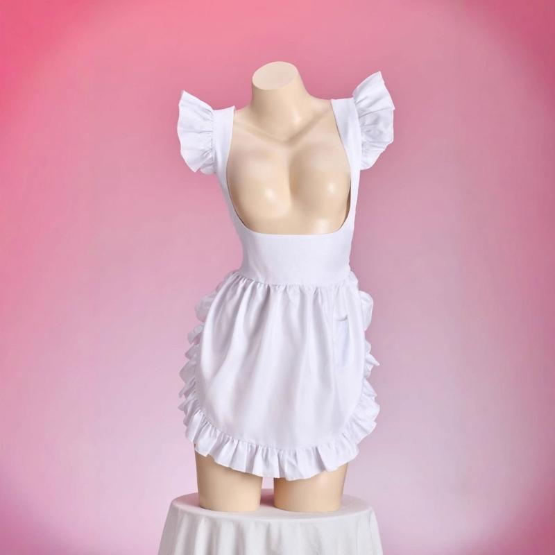 French Maid Costume Accessories Adjustable Ruffle Maid Apron Nurse Uniform Kitchen Cooking Apron Baking Apron for Womens