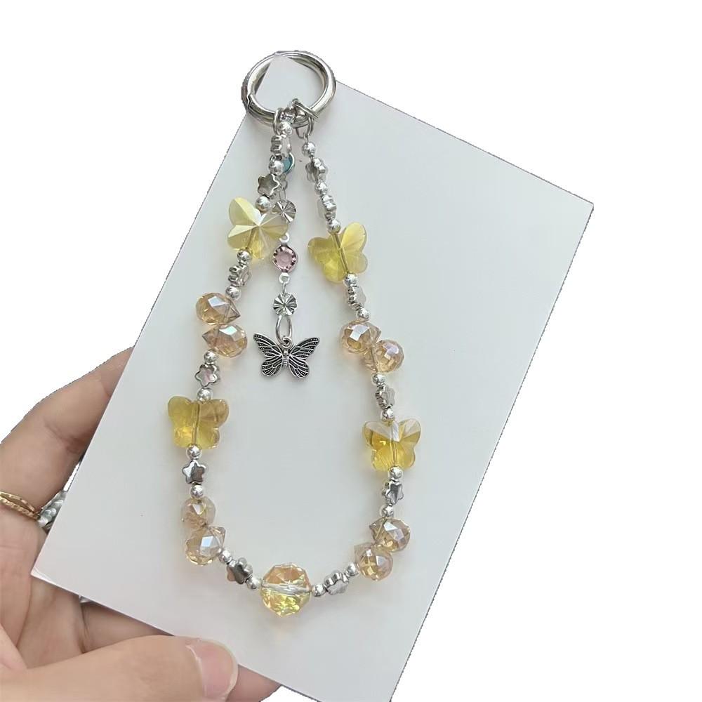 Elegant Butterfly Tassel Beaded Phone Chain and Keychain - Fashionable Bag Charm & Phone Case Accessory