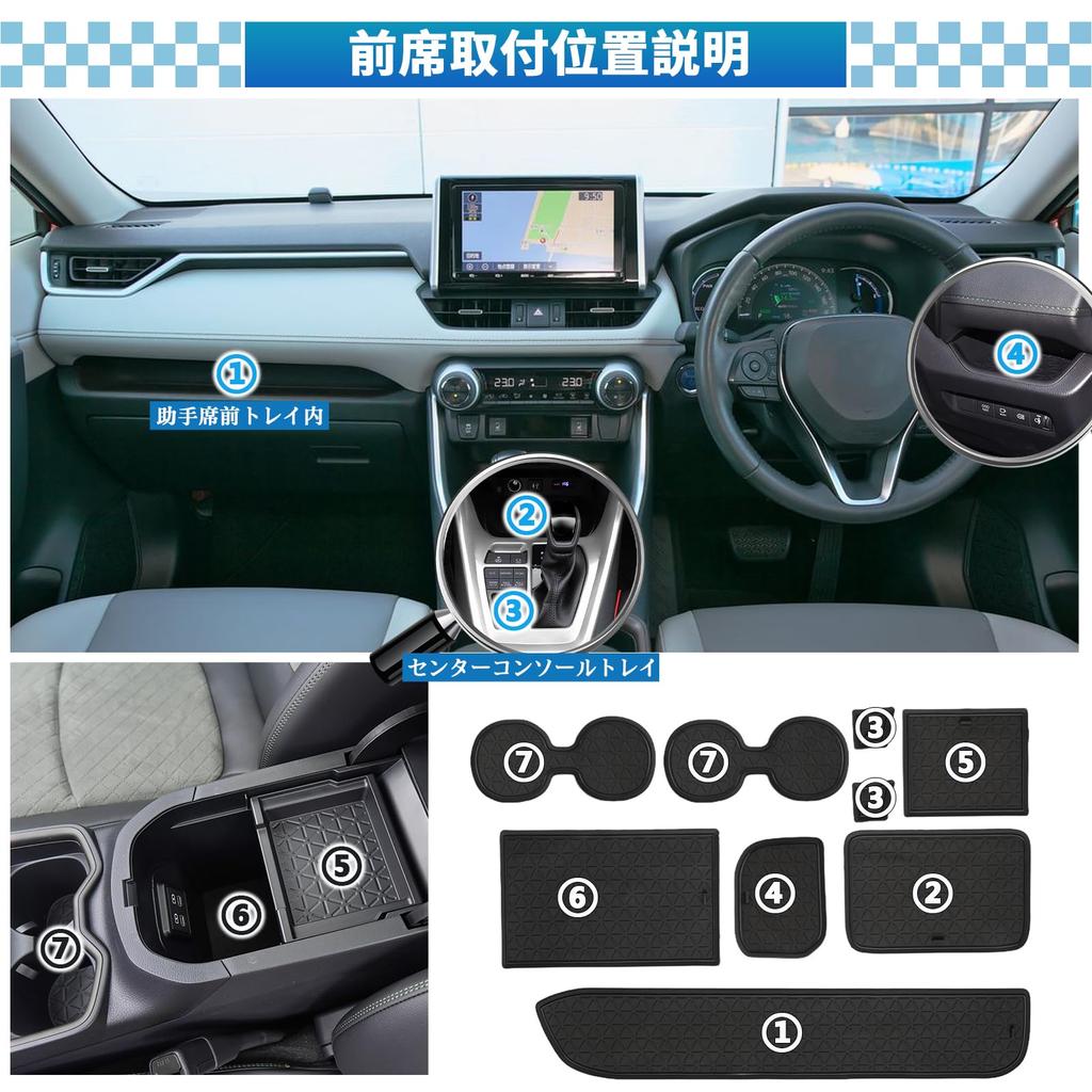 SXCY New Toyota RAV4 50 Series Rubber Mat Love4 Interior Rubber Mat Love4 Door Pocket Mat Love4 Exclusive Sheet Scratch Prevention Mat Noise Reduction