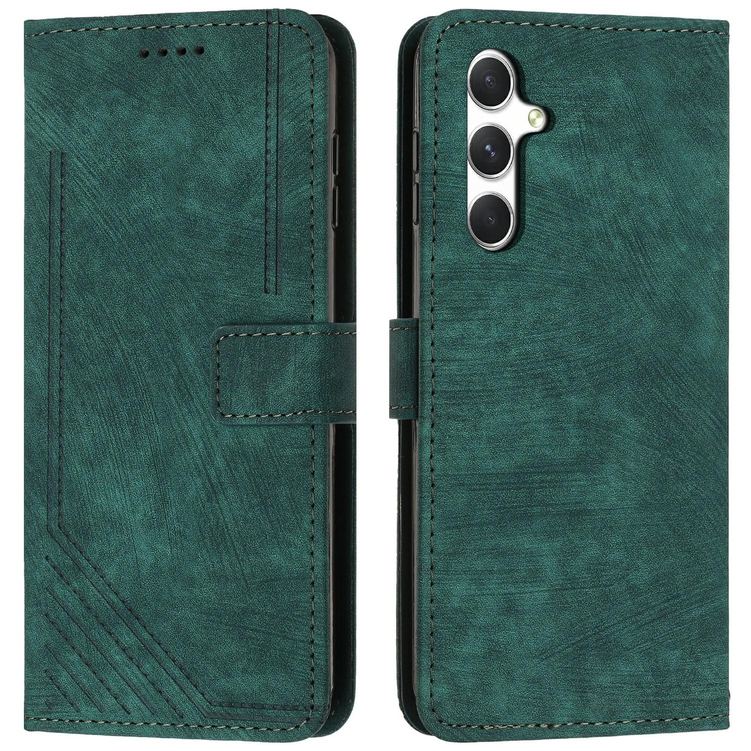 

Чехол для Samsung Galaxy A36 5G с тиснением в виде линий, кожаная крышка для телефона, складная подставка Green