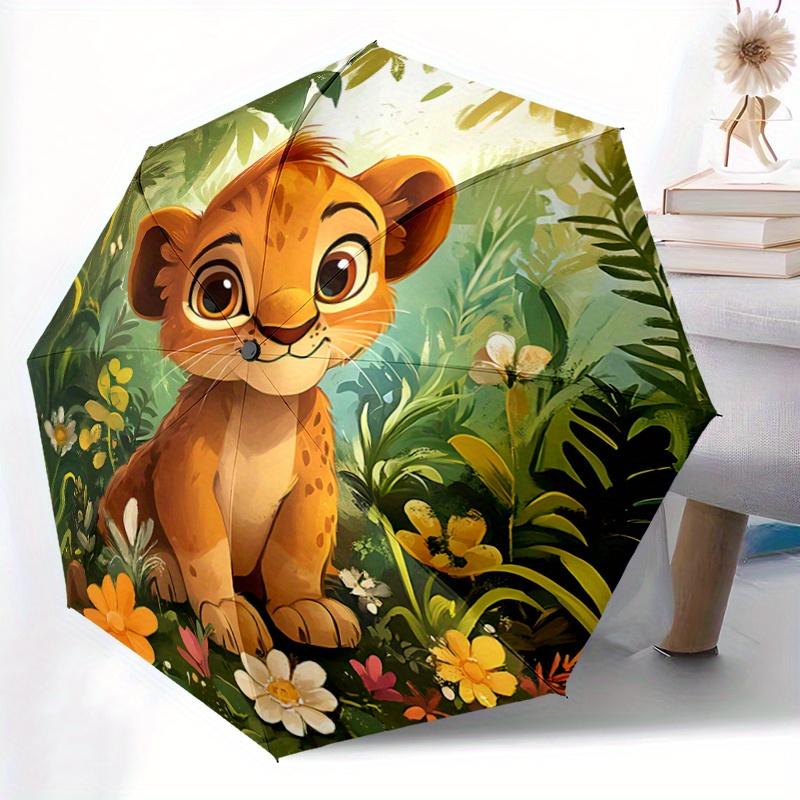 1pc Simba's Journey Pattern Automatic Umbrella is Fashionable and Good-Looking, a Portable 3-Fold Umbrella, Suitable for Travel and Daily Us
