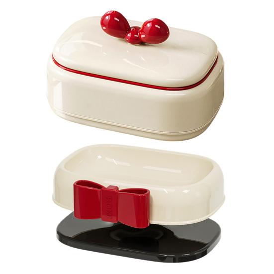 Red Bow Soap Dish Travel Soap Case with Draining Holes Soap Bar Holder Keeps Soap Dry And Hygienic for Bathroom Sink Camping