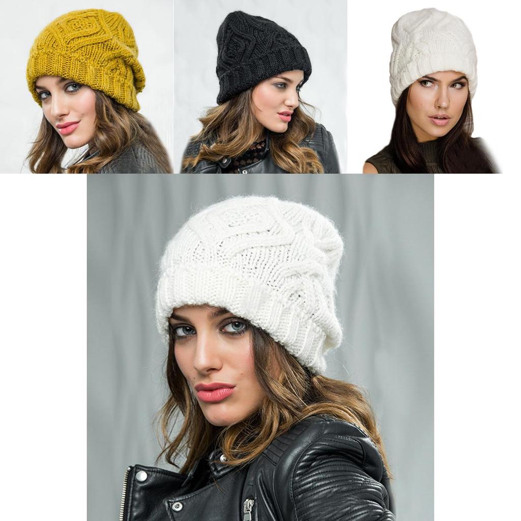 Trendy Autumn Winter Knitted Hat For Women Featuring Unique Check Pattern In Multiple Colors