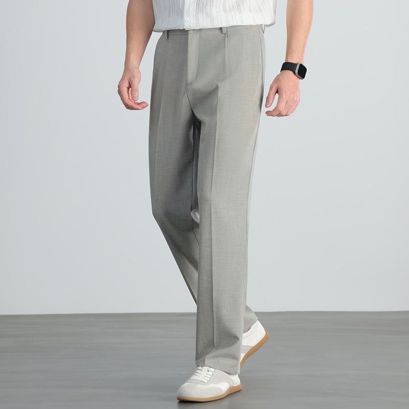 High end [Tencel Linen] men's summer thin straight leg pants for commuting, business, no ironing, casual men's pants