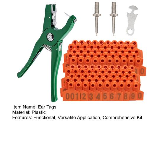 Cattle Ear Tags 001 to 100 Number Plastic Livestock Animal Tag Ear Tag Applicator Kit for Cows Goats Sheep Pigs