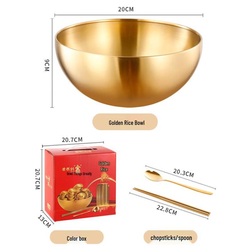 Lechu Zlatá nerezová mísa a sada hůlek