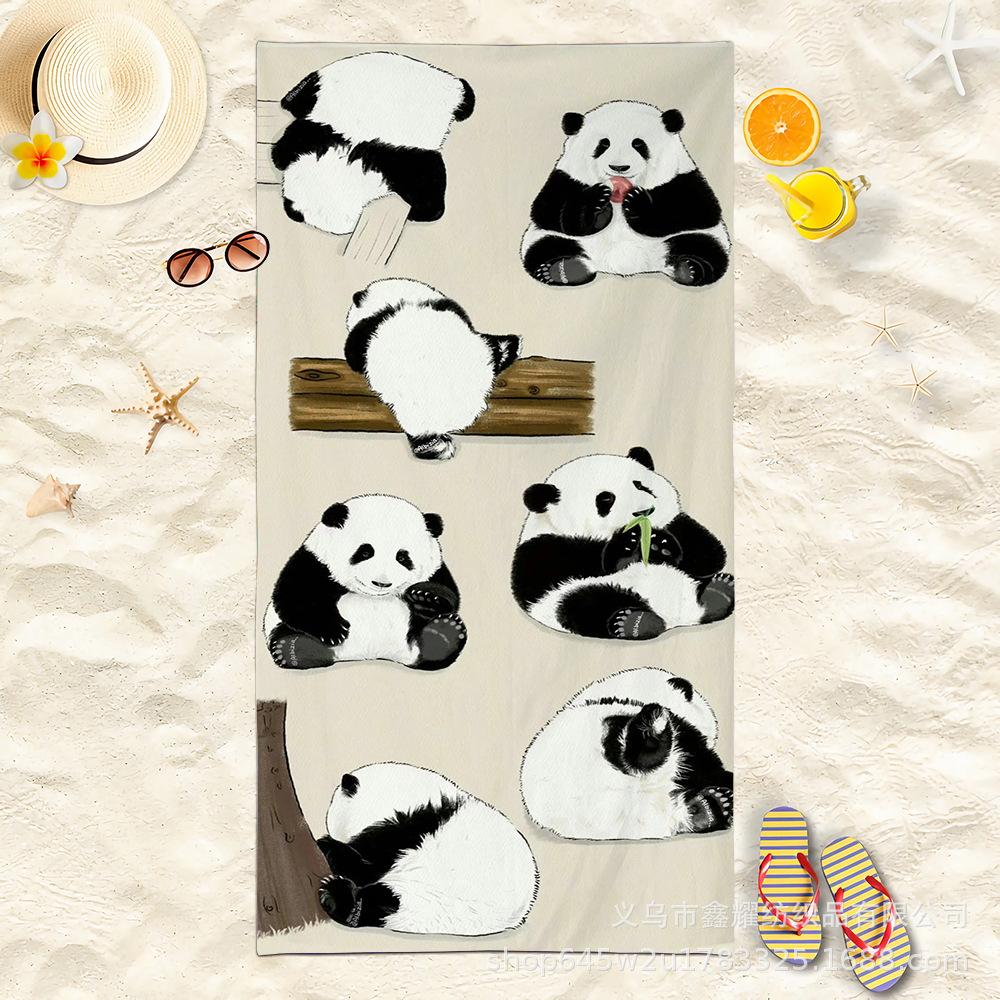 Süßes Kawaii Panda Strandtuch, Pastell-Garten-Print Schnelltrocknendes Handtuch