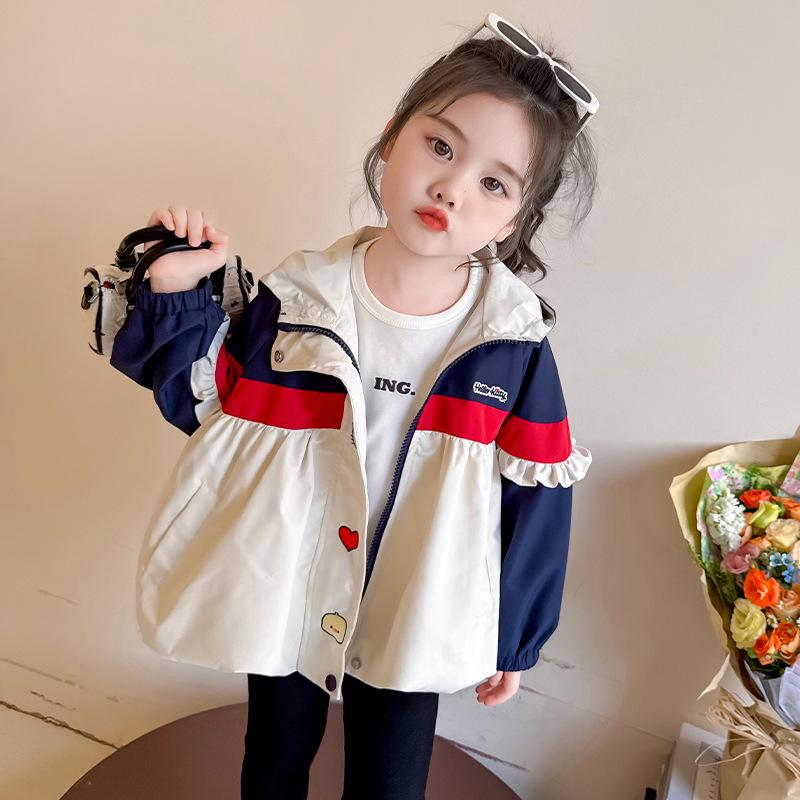 

Korean Style Girls Hooded Jacket - New Autumn 2025 Color Block with Bowknot 140 cm синий