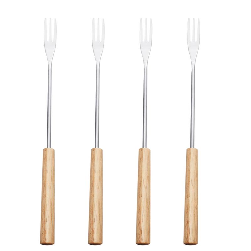 10Pcs Stainless Steel Reusable Fruit Fork Long Handle Forks Cake Snack Dessert Salad Flatware Fork Three-Tine Fork Set