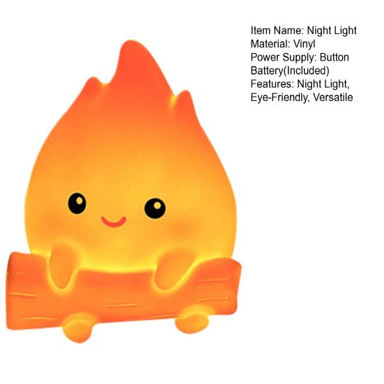 Cozy Dorm Room Decoration Cartoon Fake Campfire Night Light, Cute Warm Glow Bedside Unique Birthday Gift for Girls Boys Ornament, Portable Lamp