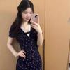 French V-neck Floral Dress Women's Summer Korean Version of Pure Desire Temperament, Waist and Thin Medium and Long Skirt