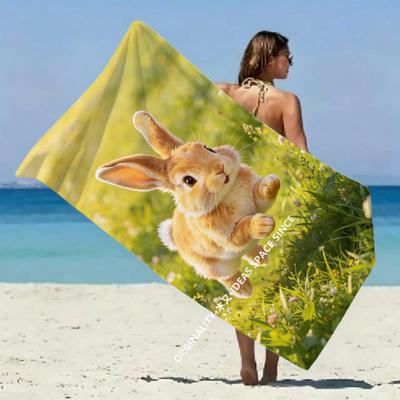 Cute Rabbit Spring Beach Towel Patterned Sunscreen And Windproof Suitable For Swimming Pool Camping Travel