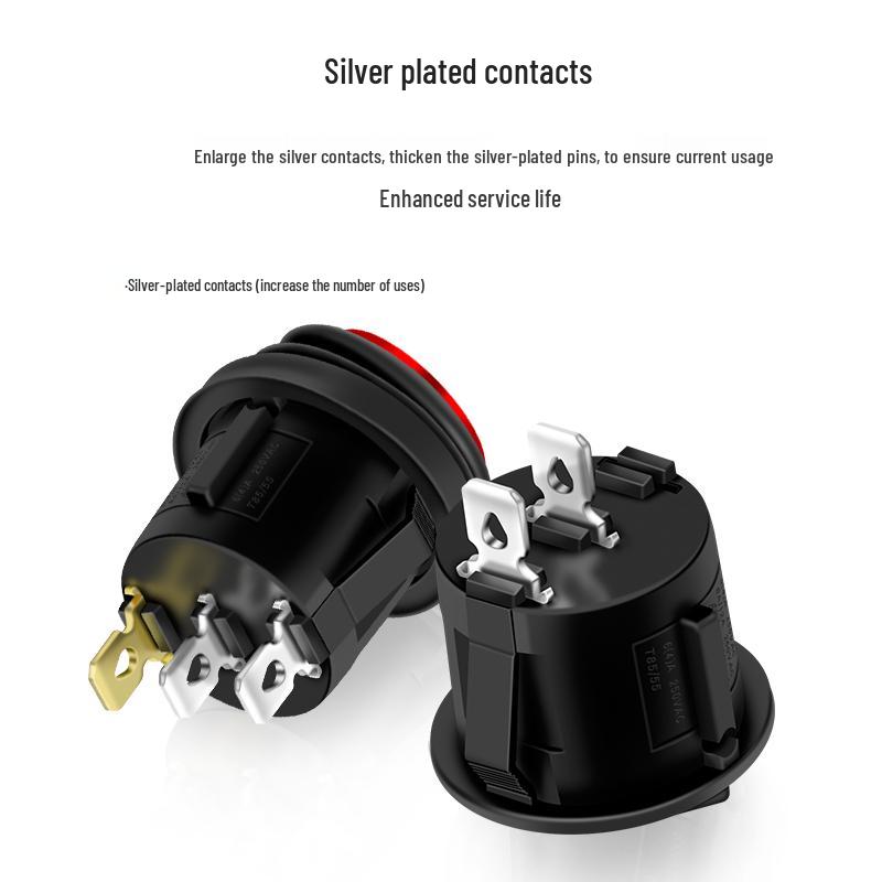 Waterproof Round Boat Rocker Switch with Illuminated Button, 2 Pins, 6A 250V, 20mm Hole