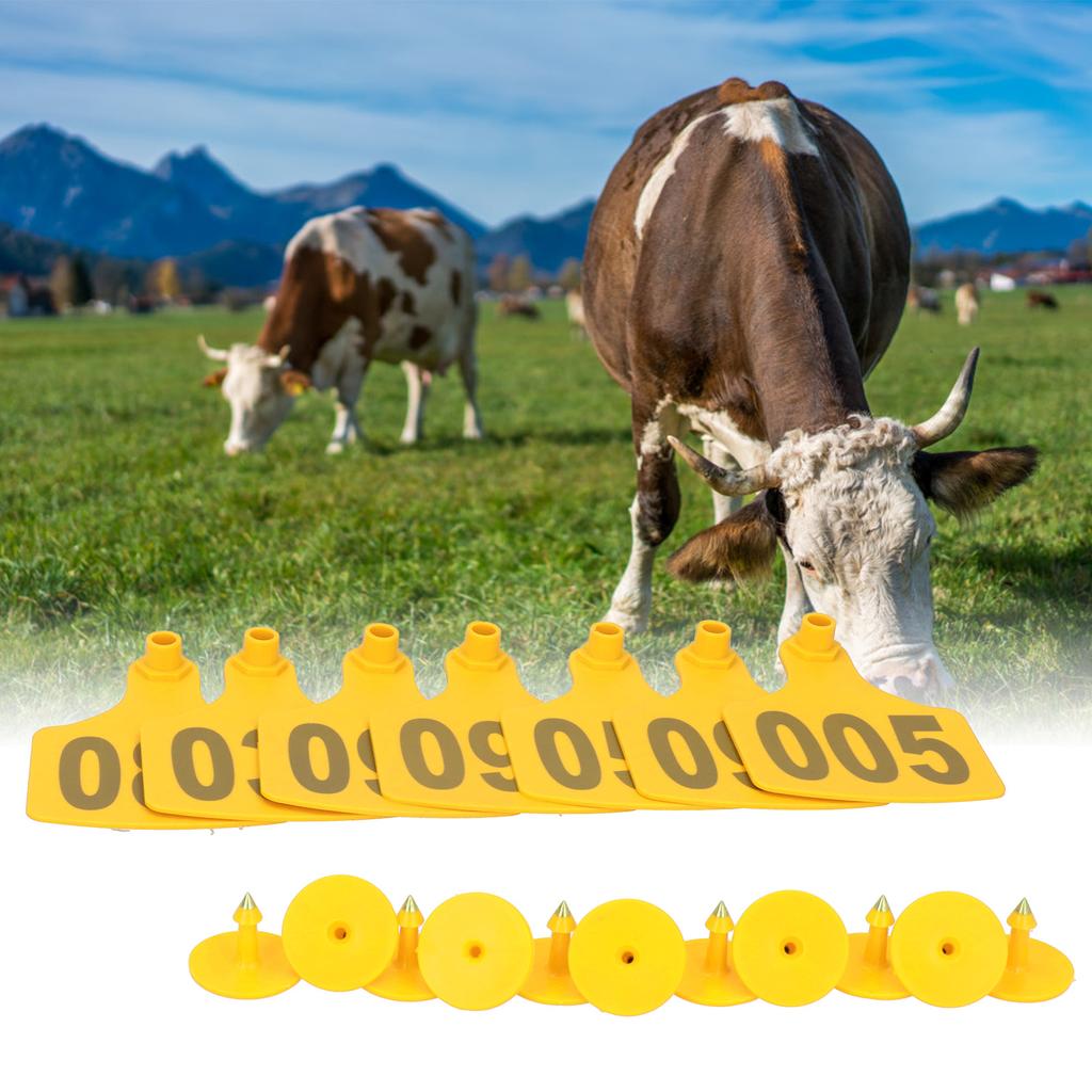 100PCS Cow Cattle Ear Tag Signs with Numbers Farm Animal Identification Card SuppliesYellow