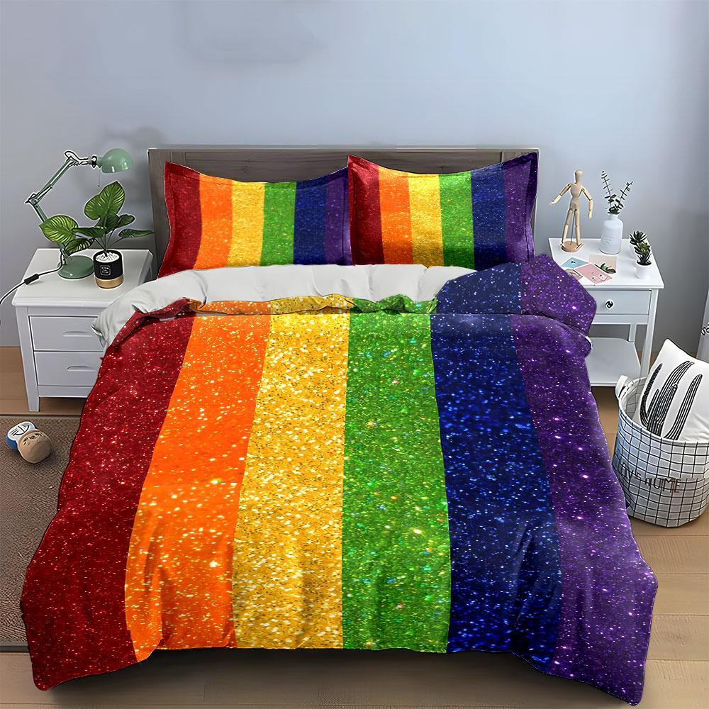 Regenbogen Glitzer Bettwäsche Set Bettwäsche Bettbezug Set Bettbezug Kissenbezüge (1 * Bettbezug 2 * Kissenbezüge, ohne Bettdecke)