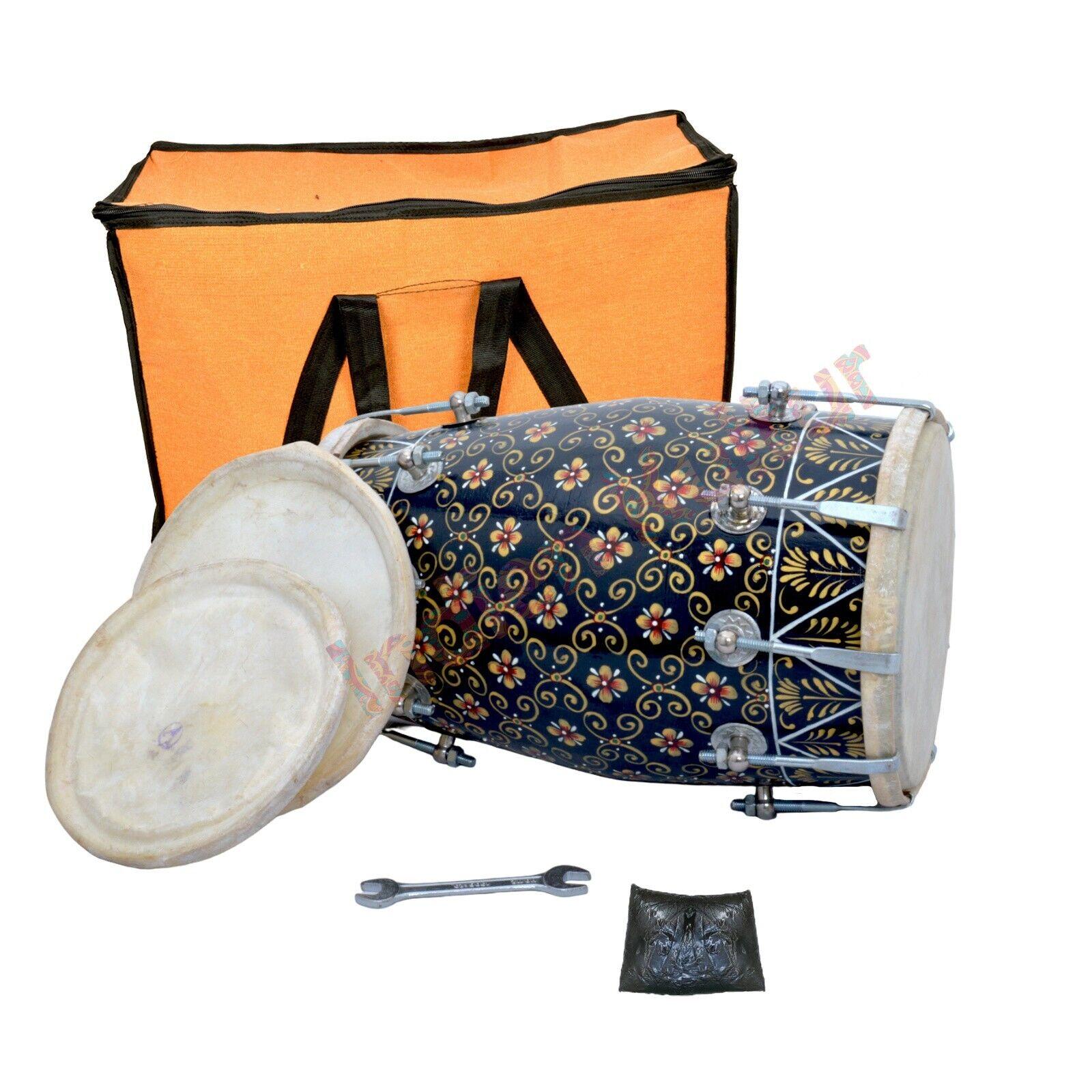 Indian Folk Musical Instrument – Handmade Printed Nut & Bolt Dholak Drum