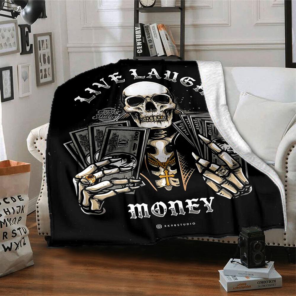 1pc Skull Money Throw Blanket Soft Flannel, Cozy All Season Polyester Perfect for Home, Office