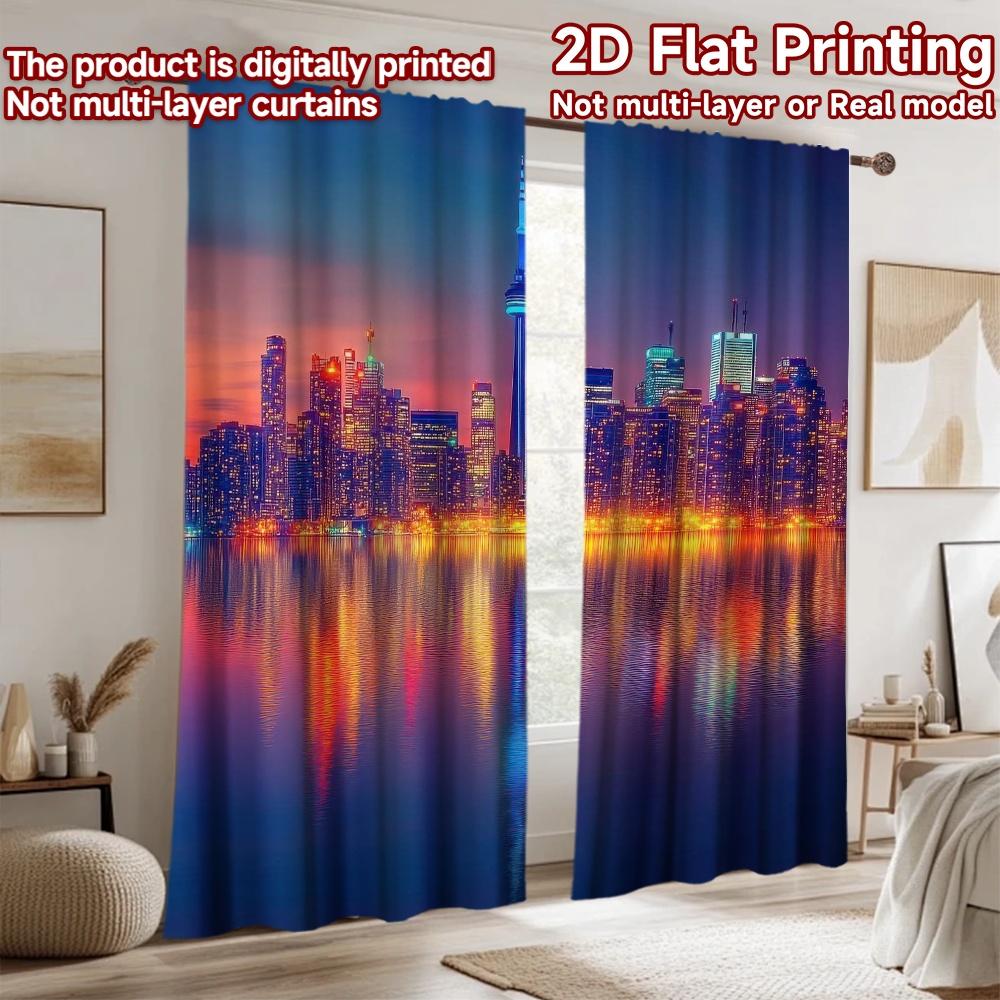 2D flat Photography Backdrop Tapestry City Skyline at Sunset 100% Polyester Festive Backdrops Perfect for Suitable for