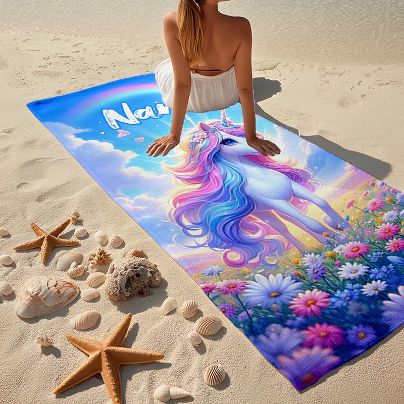 Custom Name Ultra-Soft Beach Towel with Unicorn Theme,Ideal for Pool - Camping, Diving - Perfect Travel Essential, Vibrant Beach Towel.
