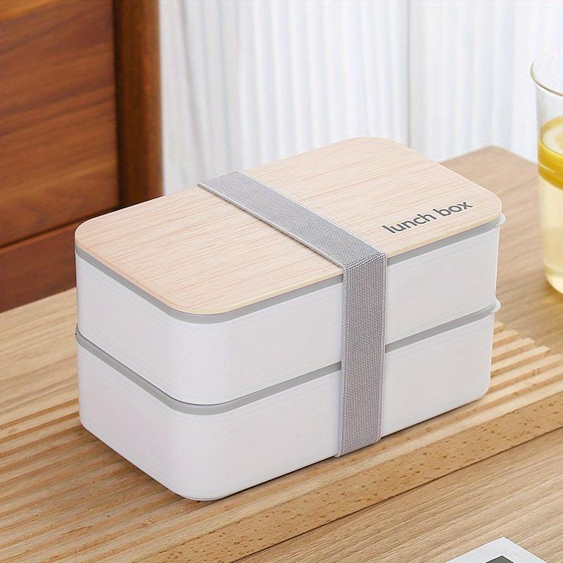 1 Stück Nordischer Stil Holz Doppel-Schicht Kunststoff Lunchbox Lunchbox Student Büroangestellter Tragbare Bento Box Besteckset