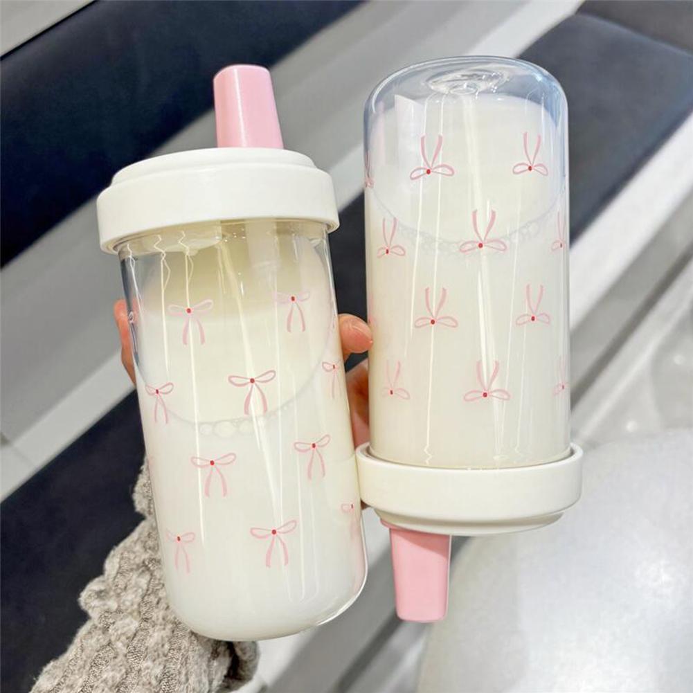 500/700ML Růžová láhev na vodu se slámkou a víčkem Roztomilý hrnek na kávu, do školy, na čaj Pro venkovní použití Plast D E9V1