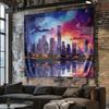 Nighttime Cityscape Digital Printing Polyester Wall Tapestry Suitable for Use In Living Rooms Bedrooms Offices Bars and Party