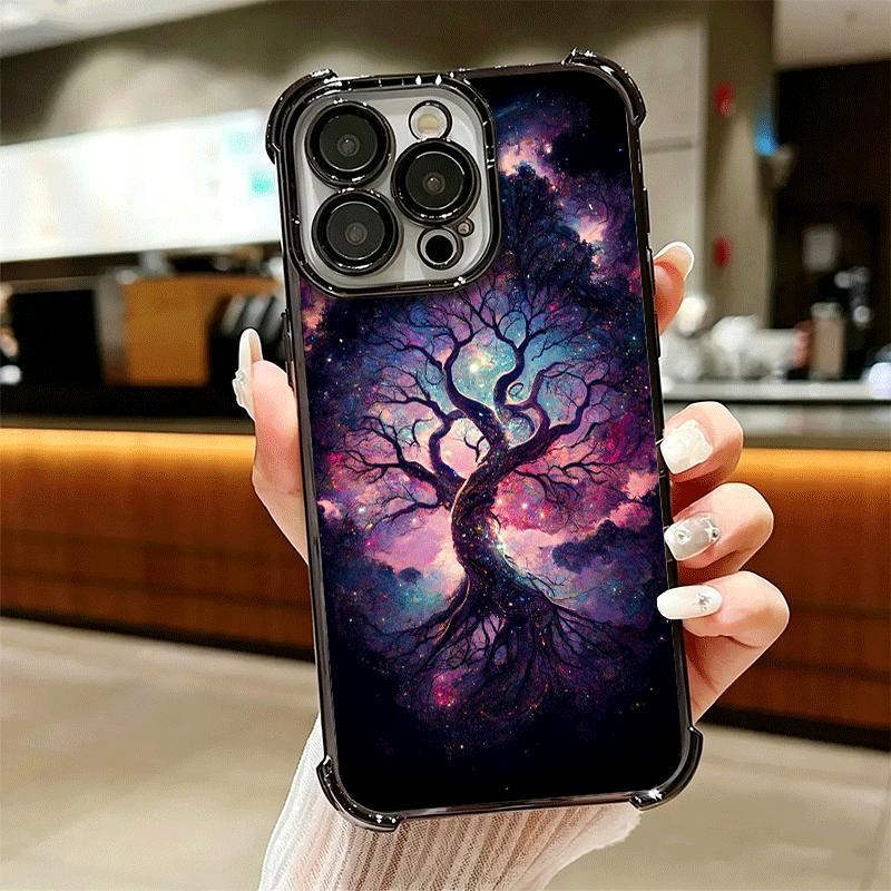 Tree of Life Space Soft Phone Case For iPhone 15 16 17 Air 14 Pro Max 16E Plus 13 12 Mini Plating Anti-Fall Fundas