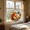 Acrylic Suncatcher Window Hanging Decoration 2D Round Shape with Leaf Pattern Stained Glass Style Home Ornament